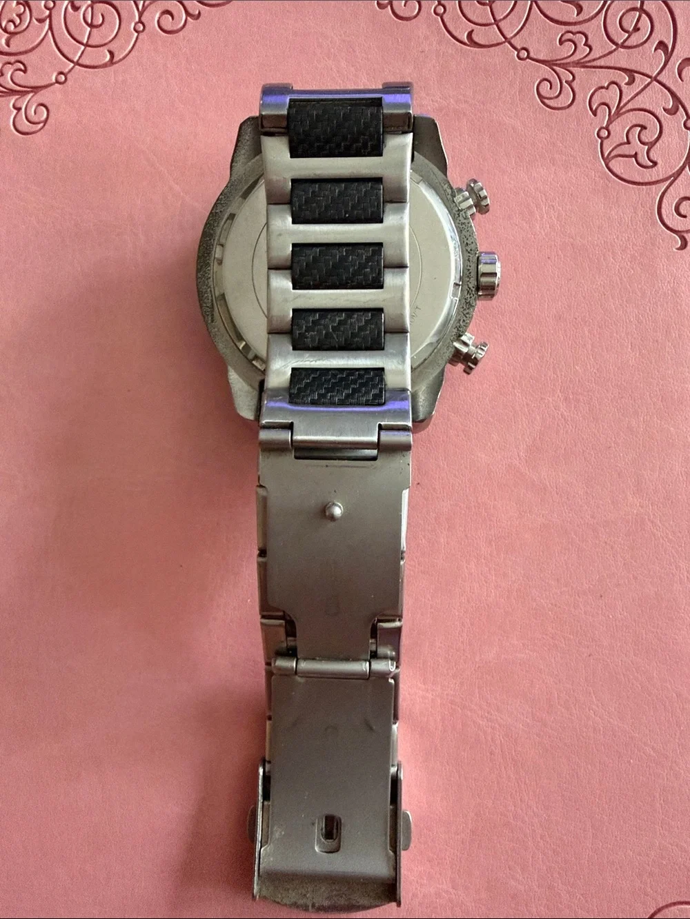 GUESS Silver Stainless Steel Chronograph Watch with Black Dial
